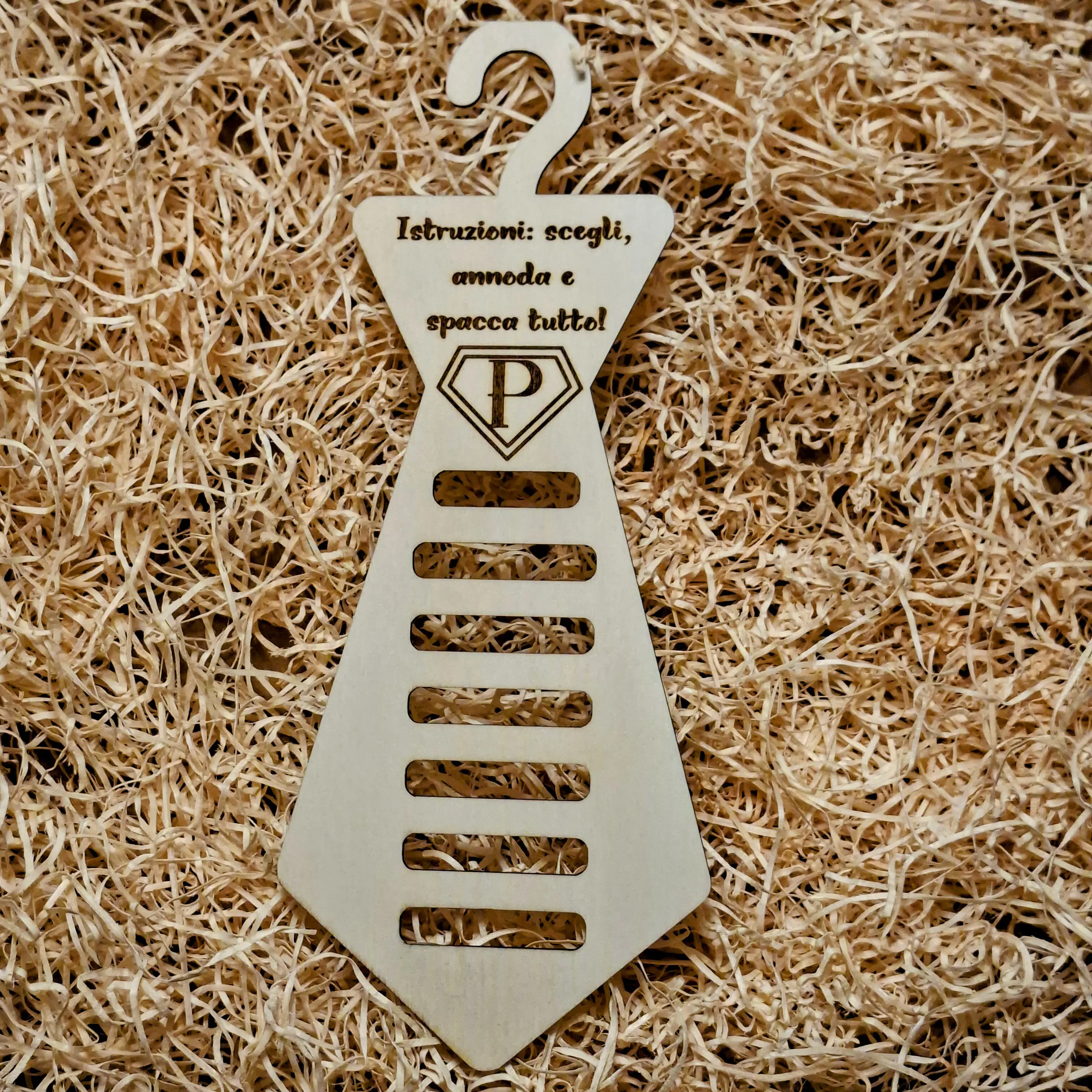 Appendi-Cravatte in Legno "Super Papà" – Organizzatore da Armadio con Incisione