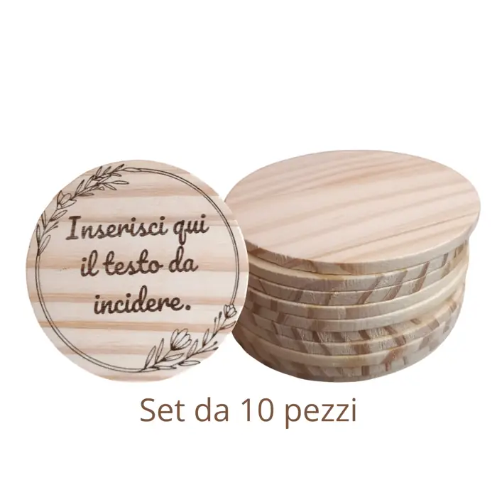Set di 10 Sottobicchieri in Legno Naturale con Incisione Personalizzata