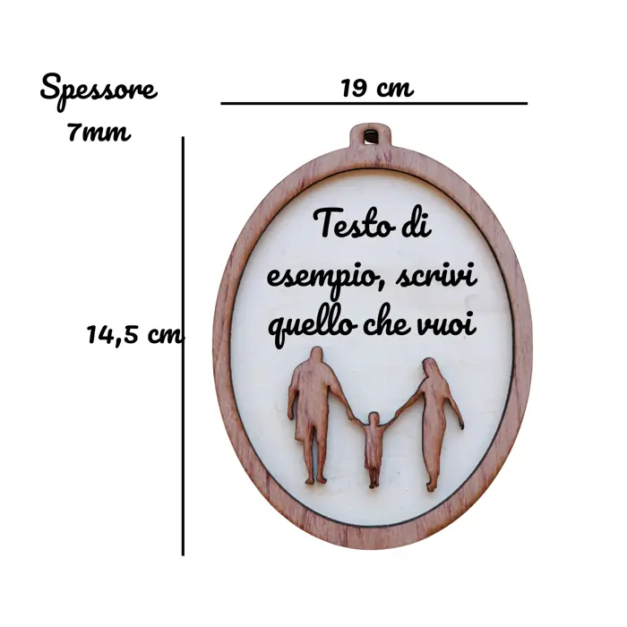 Targa Ovale in Legno "Famiglia" 2 Layer con Incisione Personalizzata