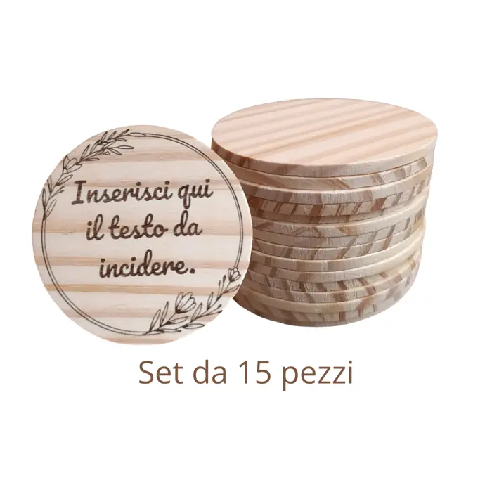 Set di 15 Sottobicchieri in Legno Naturale con Incisione Personalizzata