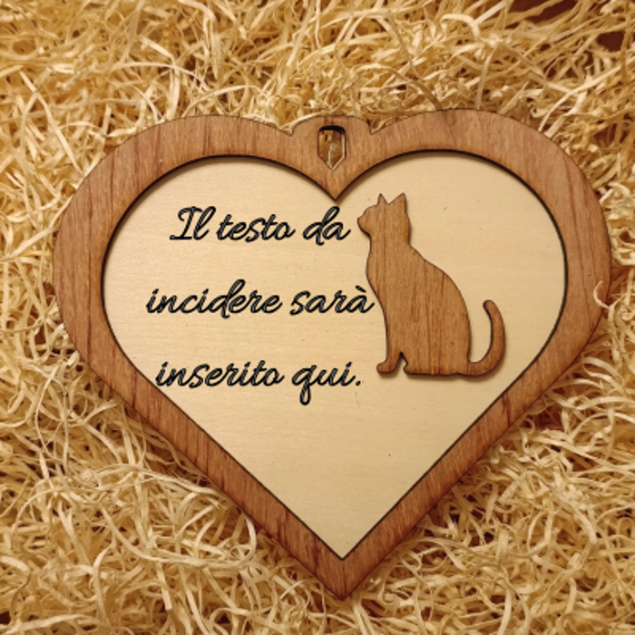 Acquista Targa 2 layer - Cuore - Gatto - prodotti artigianali in legno e candele