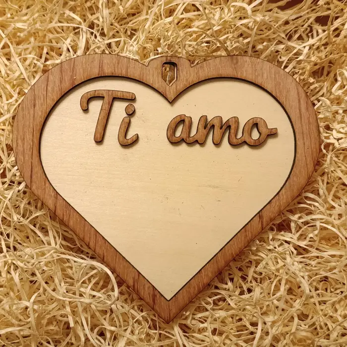 Targa a Cuore in Legno "Ti Amo" 2 Layer con Dedica Personalizzata