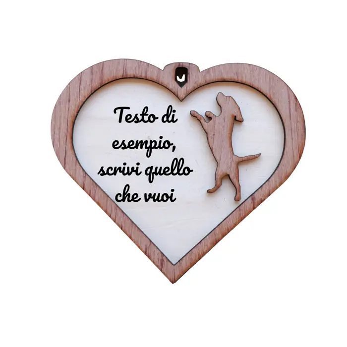 Targa a Cuore in Legno "Cane" 2 Layer con Incisione Personalizzata