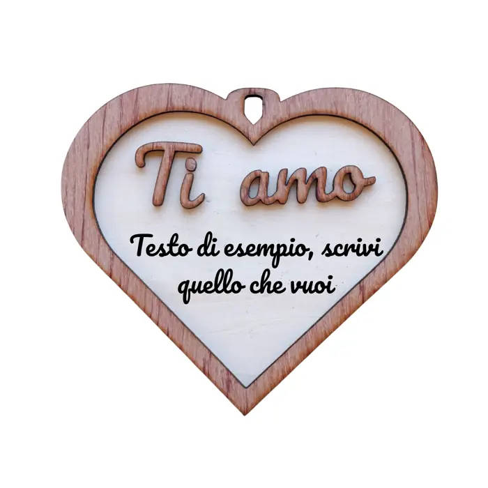 Targa a Cuore in Legno "Ti Amo" 2 Layer con Dedica Personalizzata