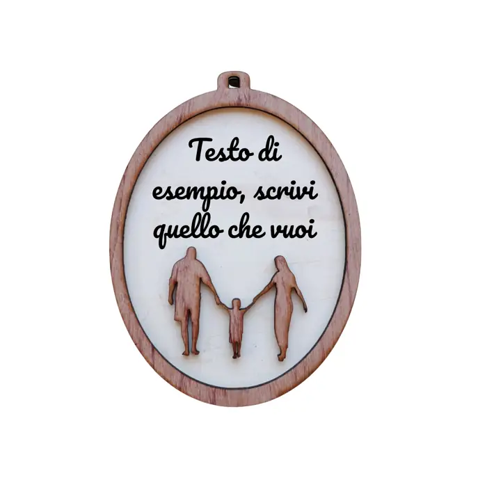 Targa Ovale in Legno "Famiglia" 2 Layer con Incisione Personalizzata