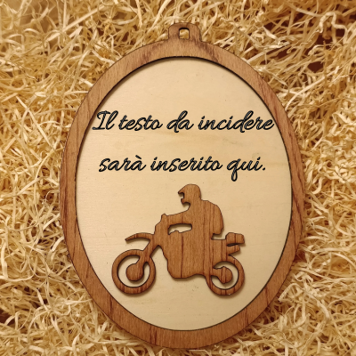 Acquista Targa 2 layer - Ovale - Motociclista - prodotti artigianali in legno e candele