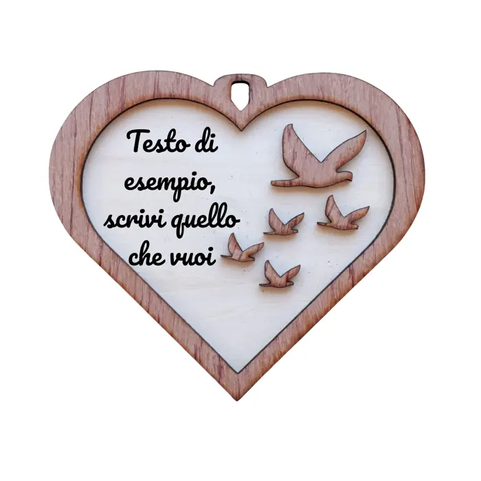 Targa a Cuore in Legno "Rondini" 2 Layer con Incisione Personalizzata