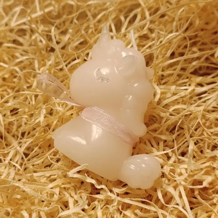 Candela Decorativa a forma di Unicorno con Fiocco al Collo
