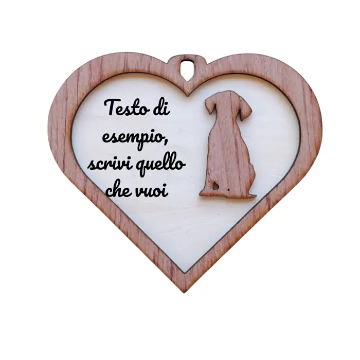Targa a Cuore in Legno "Cane" 2 Layer con Incisione Personalizzata