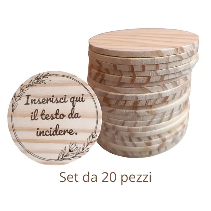 Set di 20 Sottobicchieri in Legno Naturale con Incisione Personalizzata