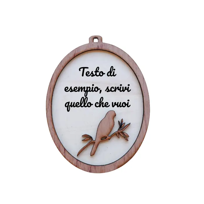 Targa Ovale in Legno "Uccellino" 2 Layer Personalizzata con Cordino