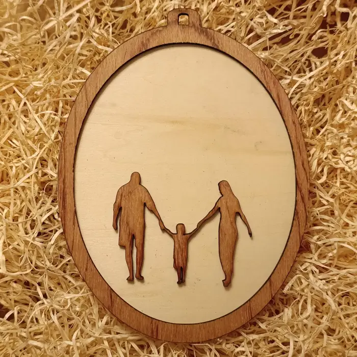 Targa Ovale in Legno "Famiglia" 2 Layer con Incisione Personalizzata