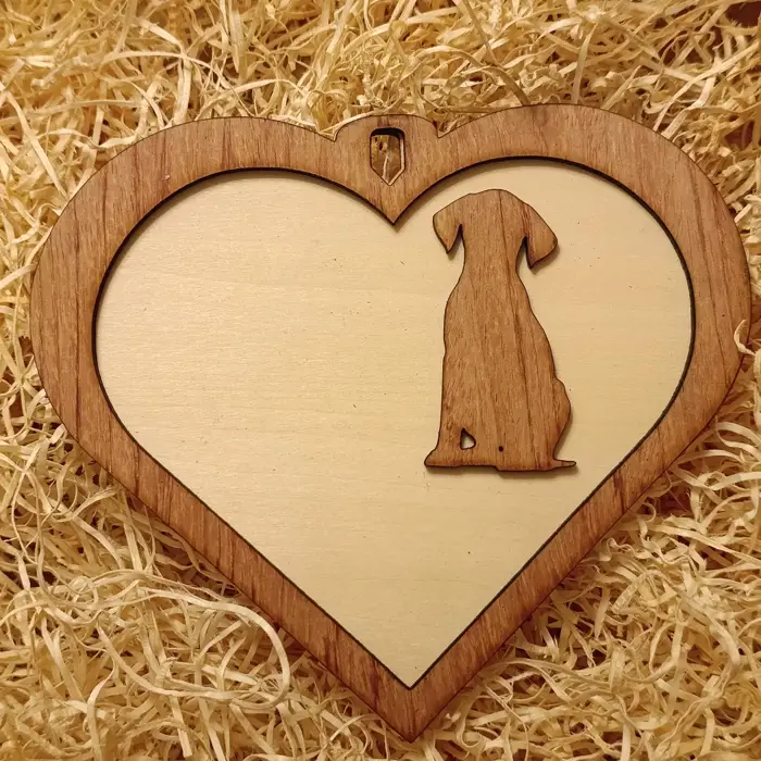 Targa a Cuore in Legno "Cane" 2 Layer con Incisione Personalizzata