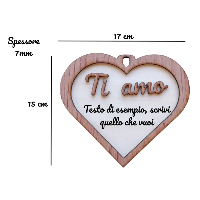 Targa a Cuore in Legno "Ti Amo" 2 Layer con Dedica Personalizzata