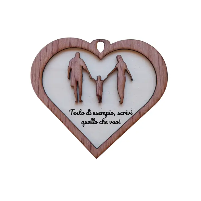 Targa a Cuore in Legno "Famiglia" 2 Layer con Incisione Personalizzata