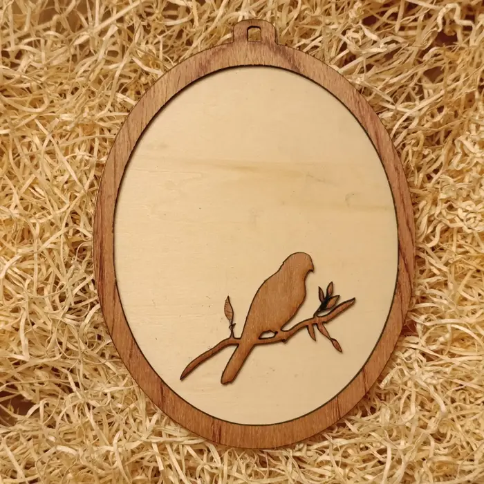 Targa Ovale in Legno "Uccellino" 2 Layer Personalizzata con Cordino