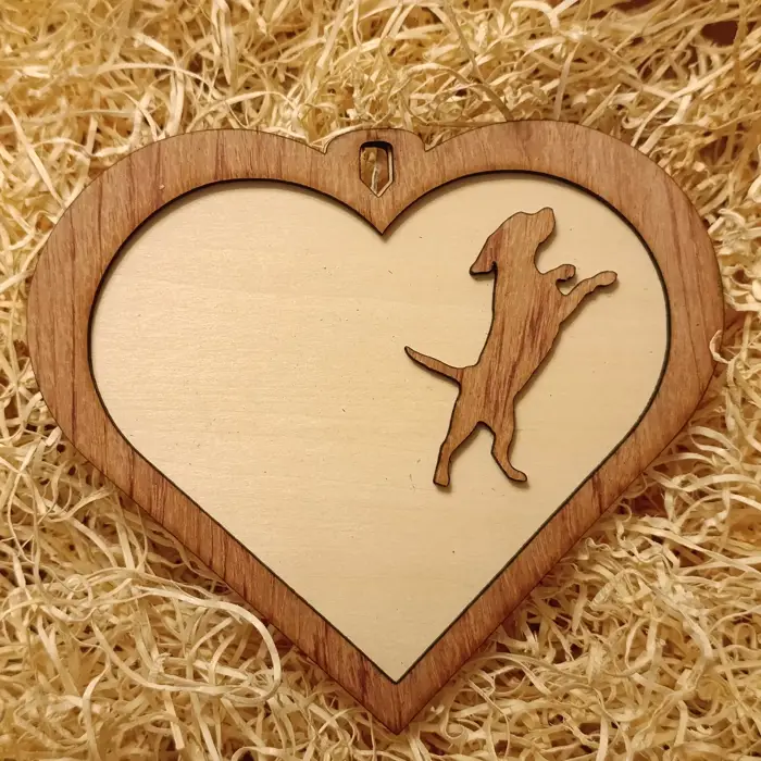 Targa a Cuore in Legno "Cane" 2 Layer con Incisione Personalizzata