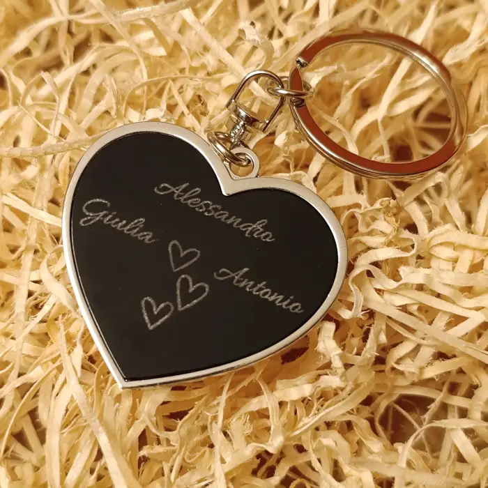 Portachiavi Cuore in Metallo con Incisione Personalizzata Fronte/Retro