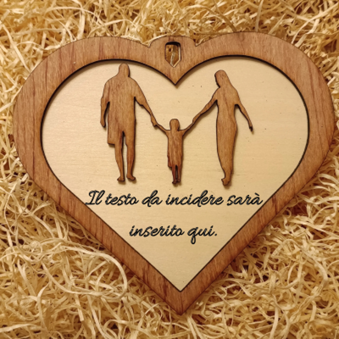 Acquista Targa 2 layer - Cuore- Famiglia - prodotti artigianali in legno e candele