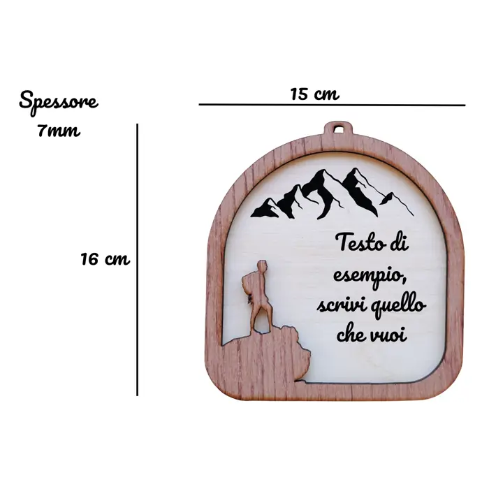 Targa in Legno a Doppio Strato "Trekking" Personalizzata con Escursionista